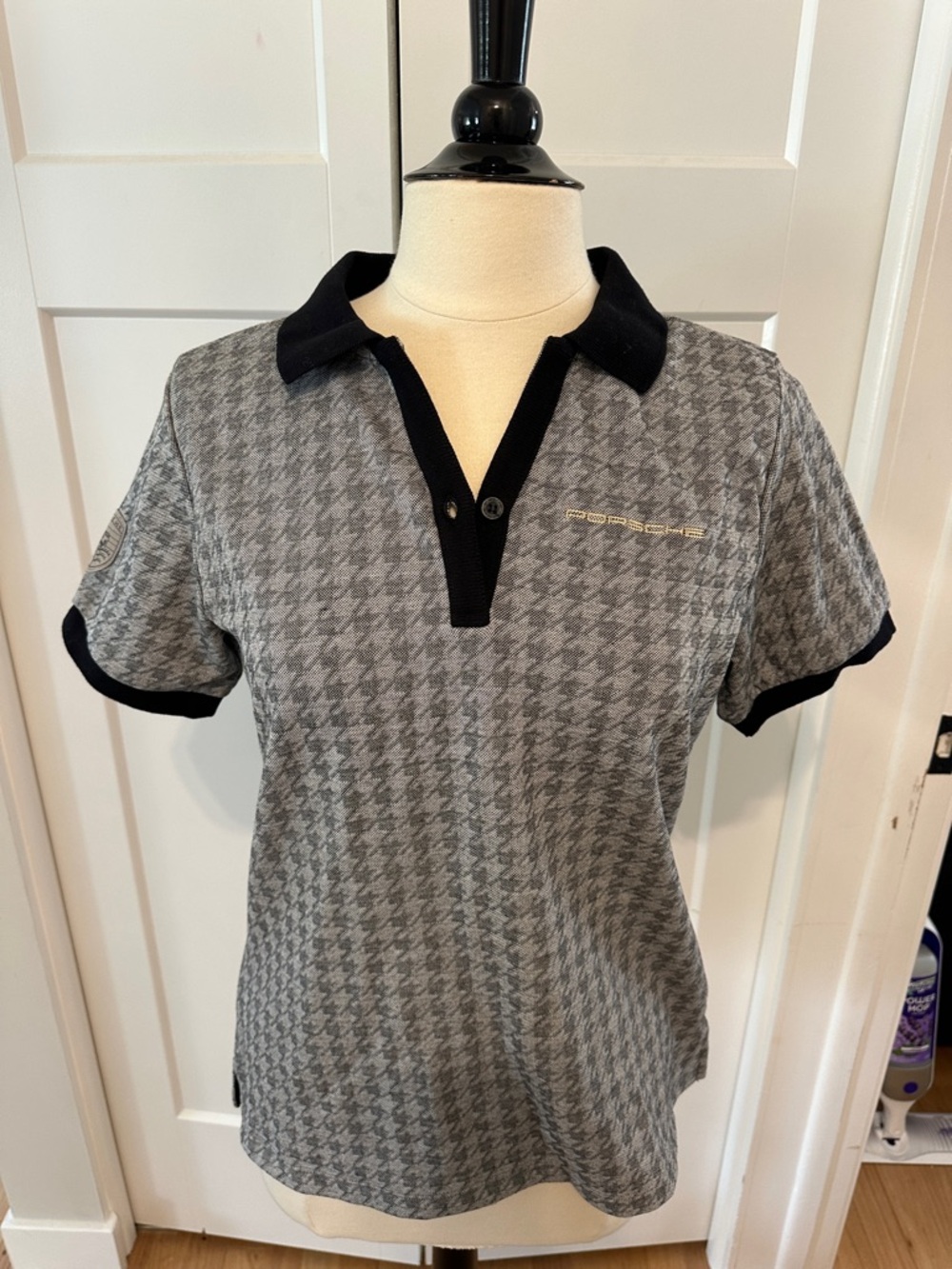 Porsche Design Gray Houndstooth Polo with Black Trim and Logo